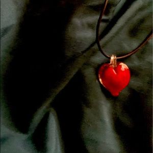 Handmade blown glass heart necklace bought in Venice, Italy. EUC
